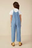 GY8462 Denim Girls Washed Gauze Textured Fringed Jumpsuit Back