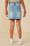 GY8477 Mid Denim Girls Distressed Star Patched Paper Bag Denim Skirt Back