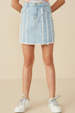 GY8478 Light Denim Girls Frayed Seam Detailed Denim Skirt