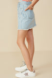 GY8478 Light Denim Girls Frayed Seam Detailed Denim Skirt