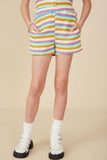 GY8482 Blue MixGirls Multicolor Stripe Textured Knit Shorts Front