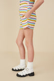 GY8482 Blue MixGirls Multicolor Stripe Textured Knit Shorts Side