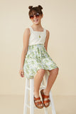 GY8484 Ivory Girls Mix Media Textured Stripe Tank Dress Full Body