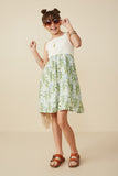 GY8484 Ivory Girls Mix Media Textured Stripe Tank Dress Pose