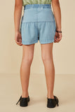 GY8518 Light Denim Girls Button Detail Tiered Wideleg Tencel Shorts Back