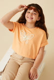 GY8533 Peach Girls Butterfly Embroidered French Terry Knit Top Pose