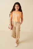 GY8533 Peach Girls Butterfly Embroidered French Terry Knit Top Full Body