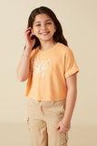 GY8533 Peach Girls Butterfly Embroidered French Terry Knit Top Front