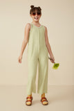 GY8537 Sage Girls Stitch Detailed Ribbed Knit Sleeveless Jumpsuit