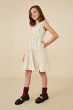 GY8595 Oatmeal Girls Heathered Linen Look Smocked Back Tank Dress