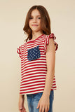 GY8620 Red Girls Star Pocket Striped Knit Ruffled Knit Tank Side