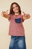 GY8620 Red Girls Star Pocket Striped Knit Ruffled Knit Tank Pose