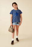 GY8621 Navy Girls Sequin Star Patch Knit T Shirt Front