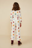 GY8708 Cream Girls Floral Print Gauze Texture Jumpsuit Back