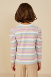 GY8737 Lavender Mix Girls Multicolor Stripe Puff Shoulder Knit Top Back