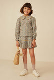 GY8742 MUSTARD Girls Wavy Twill Trimmed Peter Pan Collar Top Pose