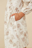 GY8753 Taupe Girls Textured Antique Floral Scallop Collar Dress Detail