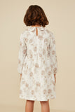 GY8753 Taupe Girls Textured Antique Floral Scallop Collar Dress Back