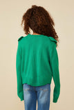 GY8758 Green Girls Ruffle Detail Buttoned Sweater Cardigan Back