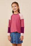 GY8769 Pink Mix Girls Color Block Ribbed Knit Long Sleeve Top Front 2