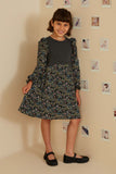 GY8778 Charcoal Girls Mix Media Floral Twofer Ruffle Dress Pose