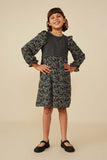 GY8778 Charcoal Girls Mix Media Floral Twofer Ruffle Dress Pose 2