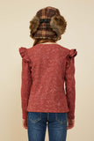 GY8826 RUST Girls Washed Ruffled Knit Top Back