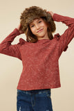 GY8826 RUST Girls Washed Ruffled Knit Top Front 2