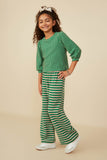 GY8833 Green Girls Textured Vertical Stripe Knit Top Pose