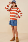 GY8835 Rust Girls Shoulder Button Detail Puff Sleeve Knit Top Pose