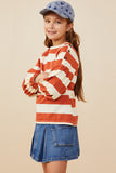 GY8835 Rust Girls Shoulder Button Detail Puff Sleeve Knit Top Side