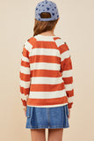 GY8835 Rust Girls Shoulder Button Detail Puff Sleeve Knit Top Back