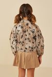 GY8863 Mocha Girls Floral Print Stretch Twill Puff Sleeve Jacket Back