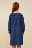 GY8880 Mid Denim Girls Peter Pan Collared Cinch Cuff Chambray Dress Back