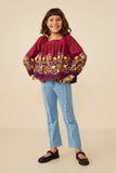 GY8897 Berry Girls Large Floral Embroidered Ruffled Top Front