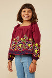 GY8897 Berry Girls Large Floral Embroidered Ruffled Top Side