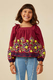 GY8897 Berry Girls Large Floral Embroidered Ruffled Top Front 2