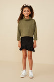 GY8907 Olive Girls Textured Knit Drop Shoulder Turtleneck Top Pose