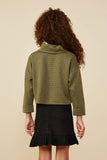 GY8907 Olive Girls Textured Knit Drop Shoulder Turtleneck Top Back