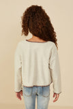 GY8921 Oatmeal Girls Brushed Contrast Stitch Long Sleeve Knit T Shirt Back