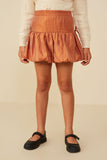 GY8959 Rust  Girls Side Ribbon Detail Bubble Hem Shimmer Skirt Front