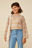 GY8961 Taupe Mix Girls Multicolor Loose Knit Relaxed Top Front 2