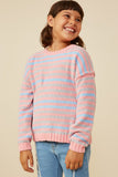 GY8993 Pink Mix Girls Ultra Soft Multicolor Stripe Pullover Sweater Front