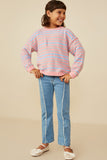 GY8993 Pink Mix Girls Ultra Soft Multicolor Stripe Pullover Sweater Front 2