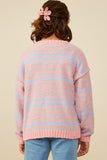 GY8993 Pink Mix Girls Ultra Soft Multicolor Stripe Pullover Sweater Back