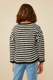 GY9011 Black White Girls Fuzzy Fleece Striped Long Sleeve Top Back