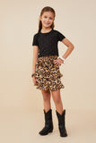 GY9021 Leopard Girls Smocked Waist Tiered Leopard Skirt Front 2