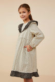 GY9047 Ivory  Girls Ditsy Print Contrast Ruffle Collar Dress Side