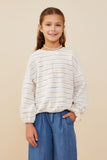 GY9140 Mustard Girls Sketch Striped Terry Knit Top Front