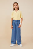 GY9146 Mid Denim Girls Pleated Detail Wide Leg Tencel Pants Front 2